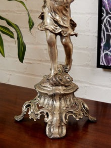 French Neoclassical Cast Bronze Boy w Torch Figural