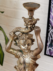 French Neoclassical Cast Bronze Boy w Torch Figural