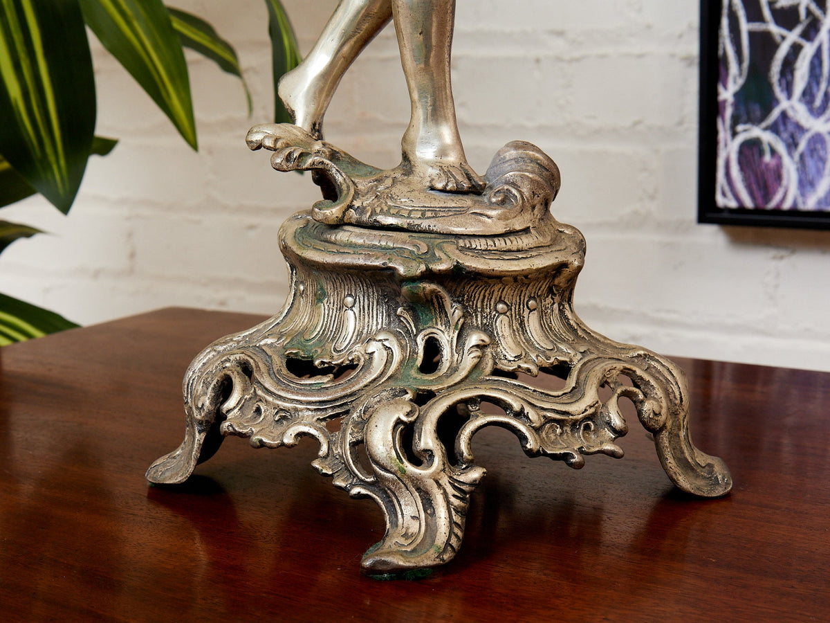 French Neoclassical Cast Bronze Boy w Torch Figural