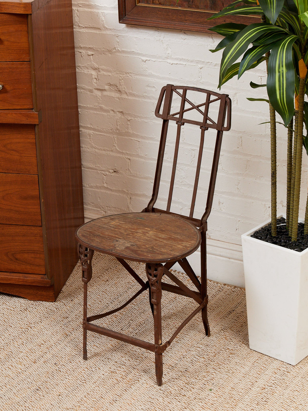 Cast Metal Folding Chair Imperial Steel Corp Chicago IL. Antique 1920s