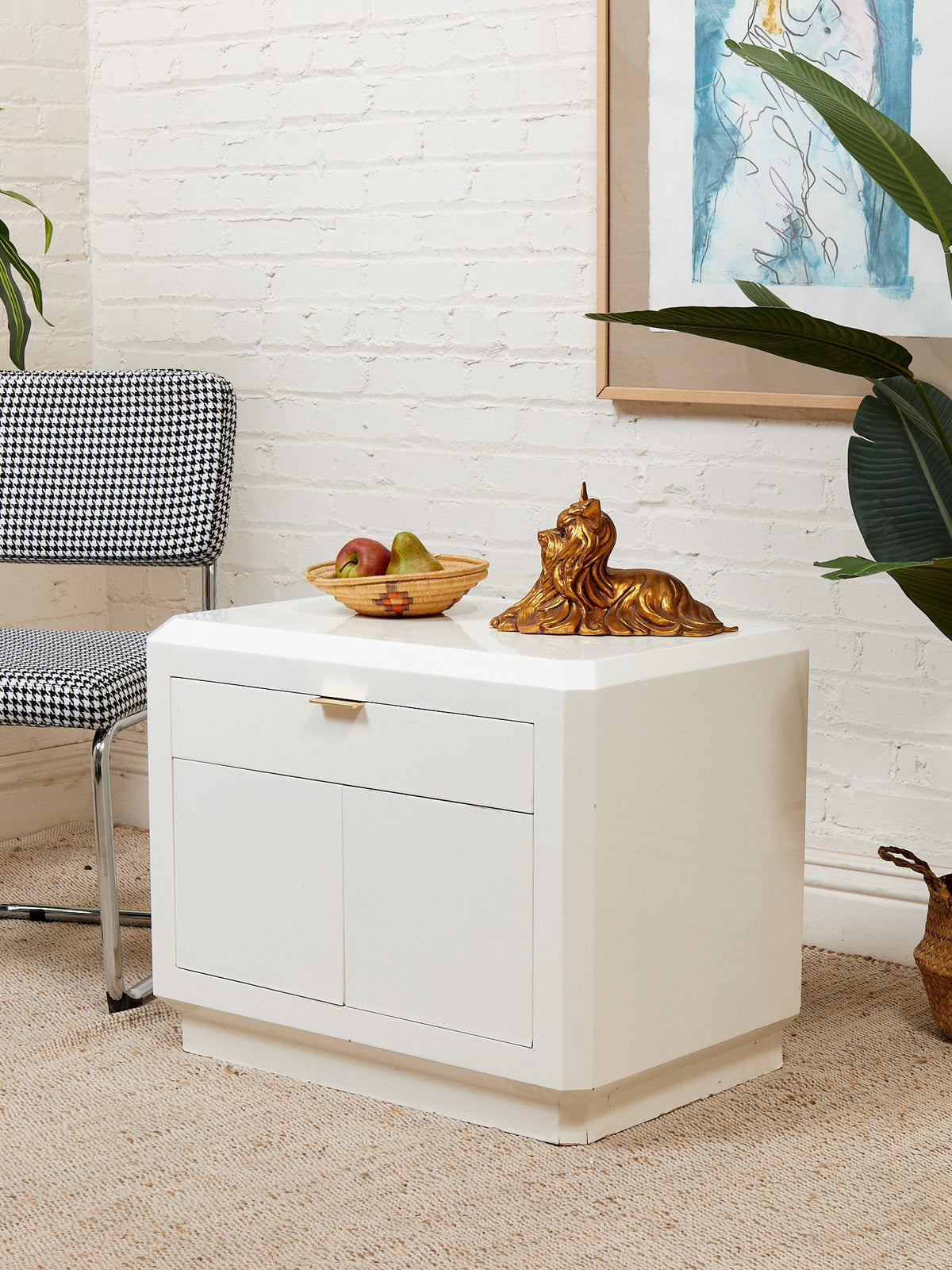 White Post Modern End Table Nightstand