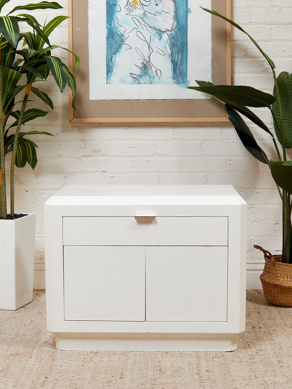 White Post Modern End Table Nightstand