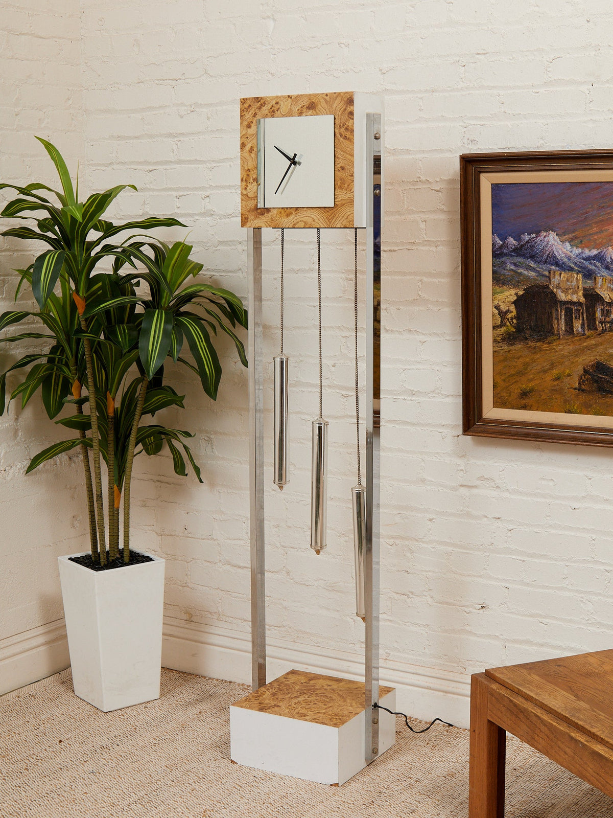 Faux Burlwood 1970’s Mid-Century Modern Grandfather Clock