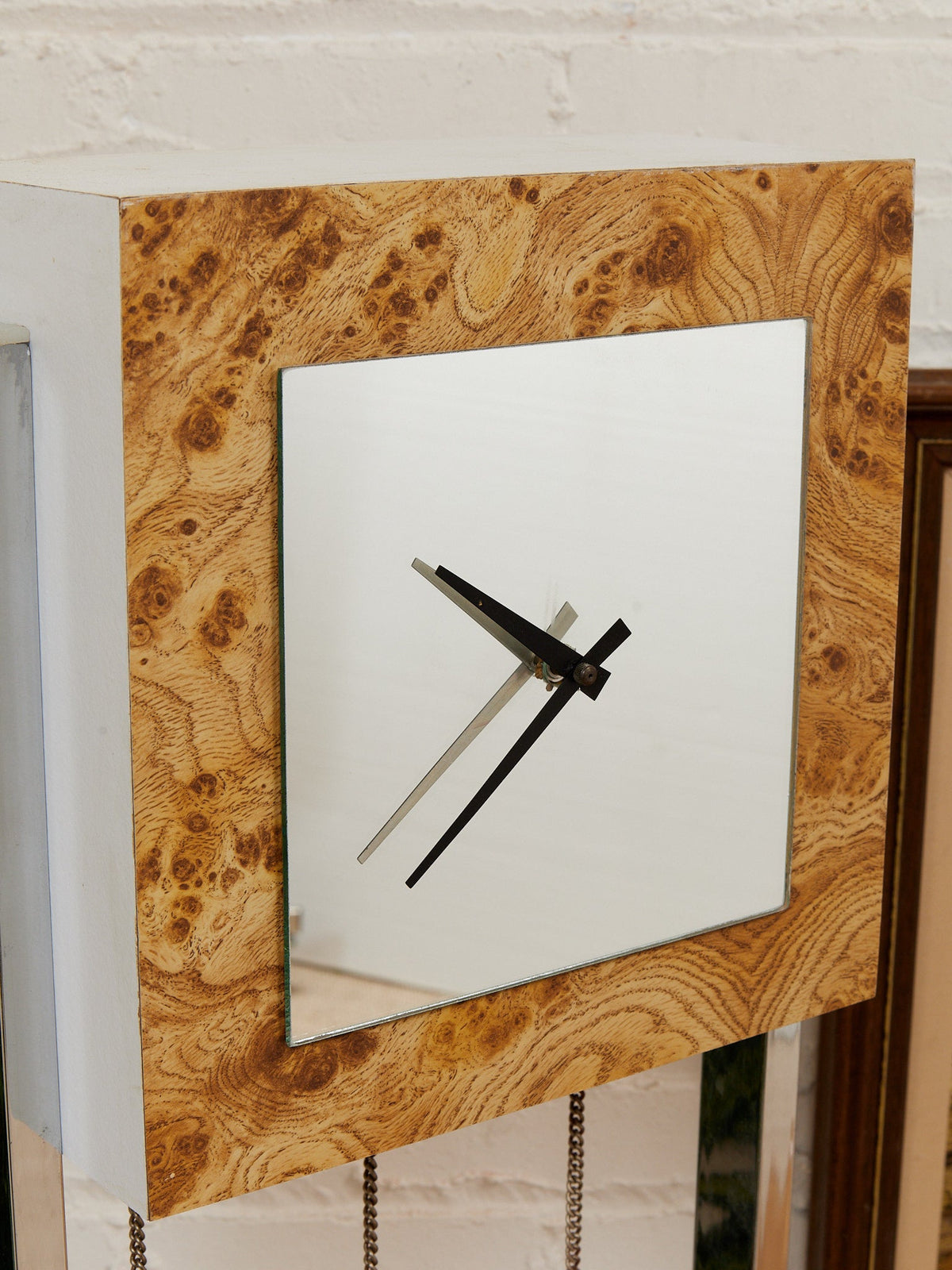 Faux Burlwood 1970’s Mid-Century Modern Grandfather Clock