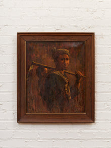 The Carrier Figurative Portrait Painting in Earth Tones  Signed by Svel 1977
