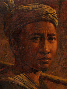 The Carrier Figurative Portrait Painting in Earth Tones  Signed by Svel 1977