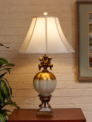 Hollywood Regency Opalescent Blown Glass Solid Brass Cherub Table Lamp Vintage