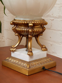 Hollywood Regency Opalescent Blown Glass Solid Brass Cherub Table Lamp Vintage