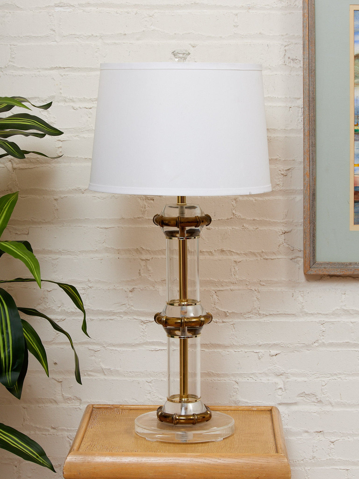 Column Lucite and Chrome Table Lamp