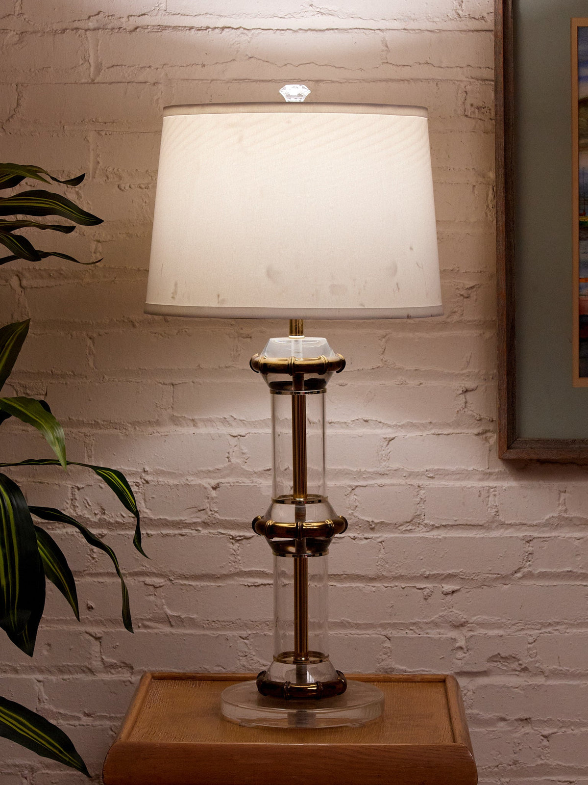 Column Lucite and Chrome Table Lamp
