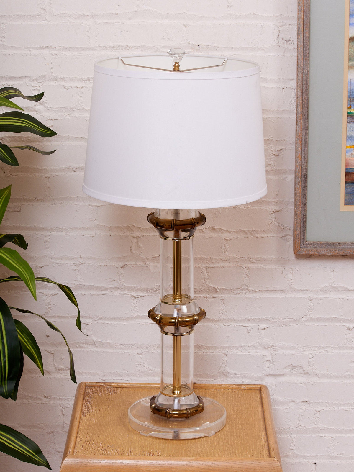 Column Lucite and Chrome Table Lamp