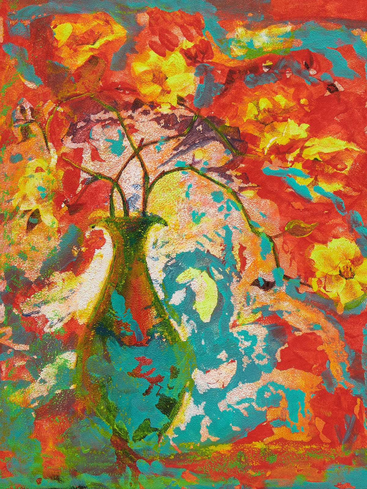 Floral Burst Framed Expressionist Still Life Painting