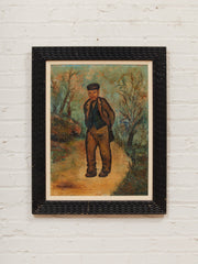 Framed Figurative Painting of Young Boy on Path