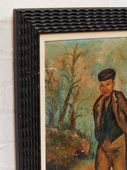 Framed Figurative Painting of Young Boy on Path