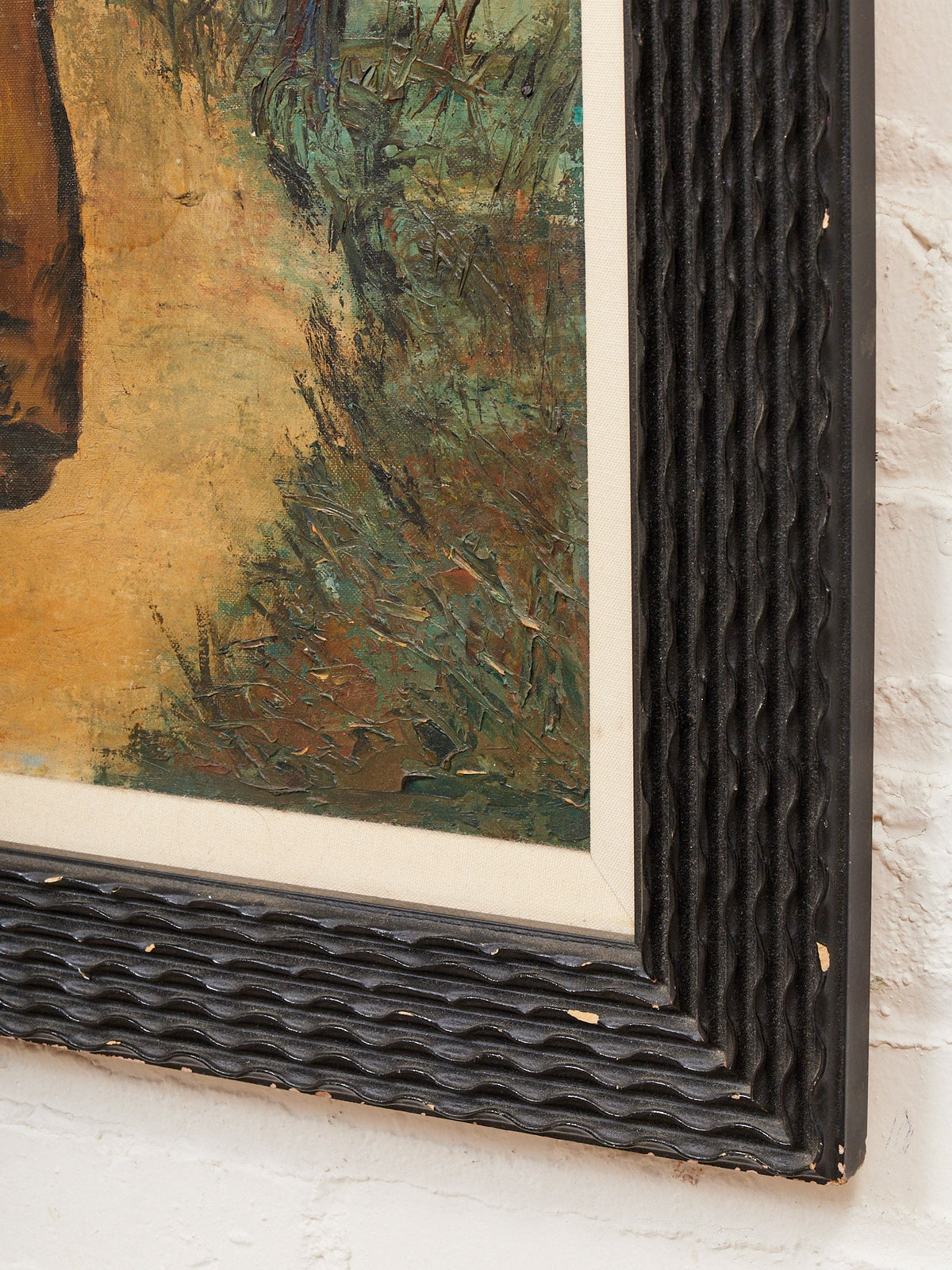 Framed Figurative Painting of Young Boy on Path