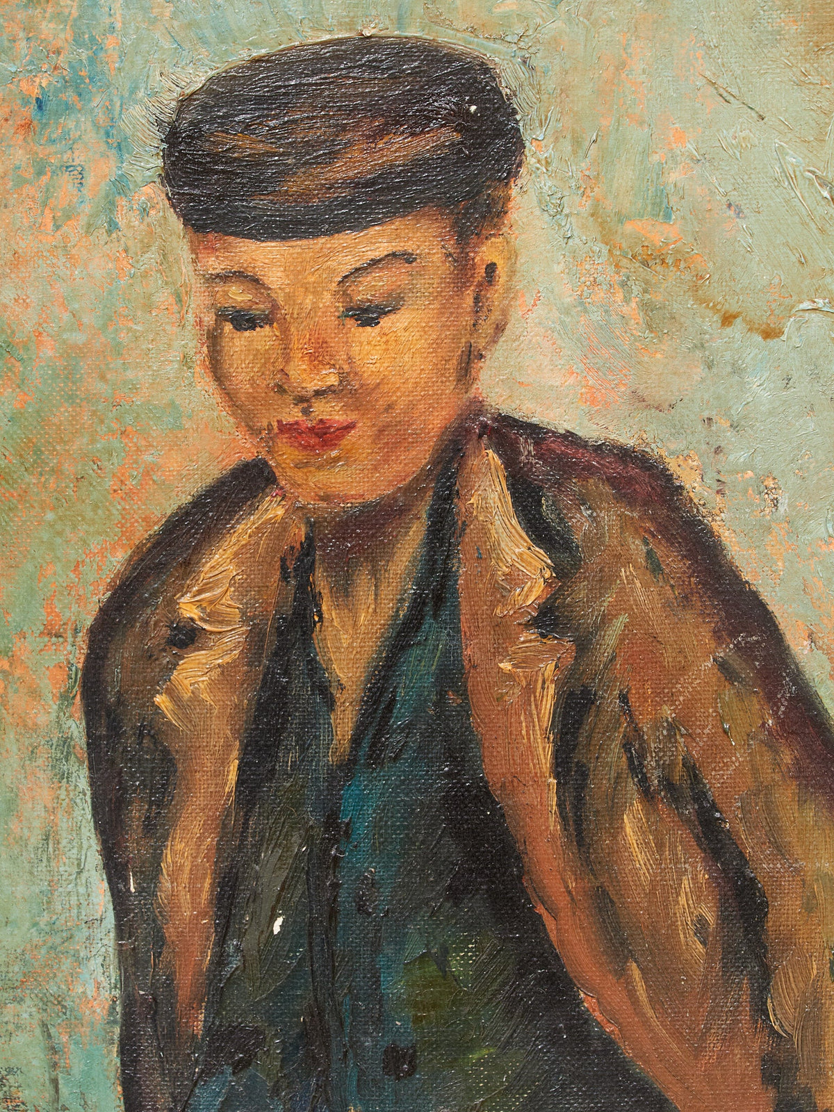 Framed Figurative Painting of Young Boy on Path