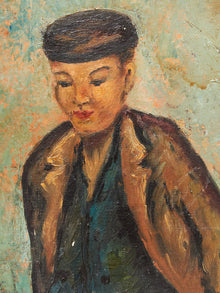 Framed Figurative Painting of Young Boy on Path