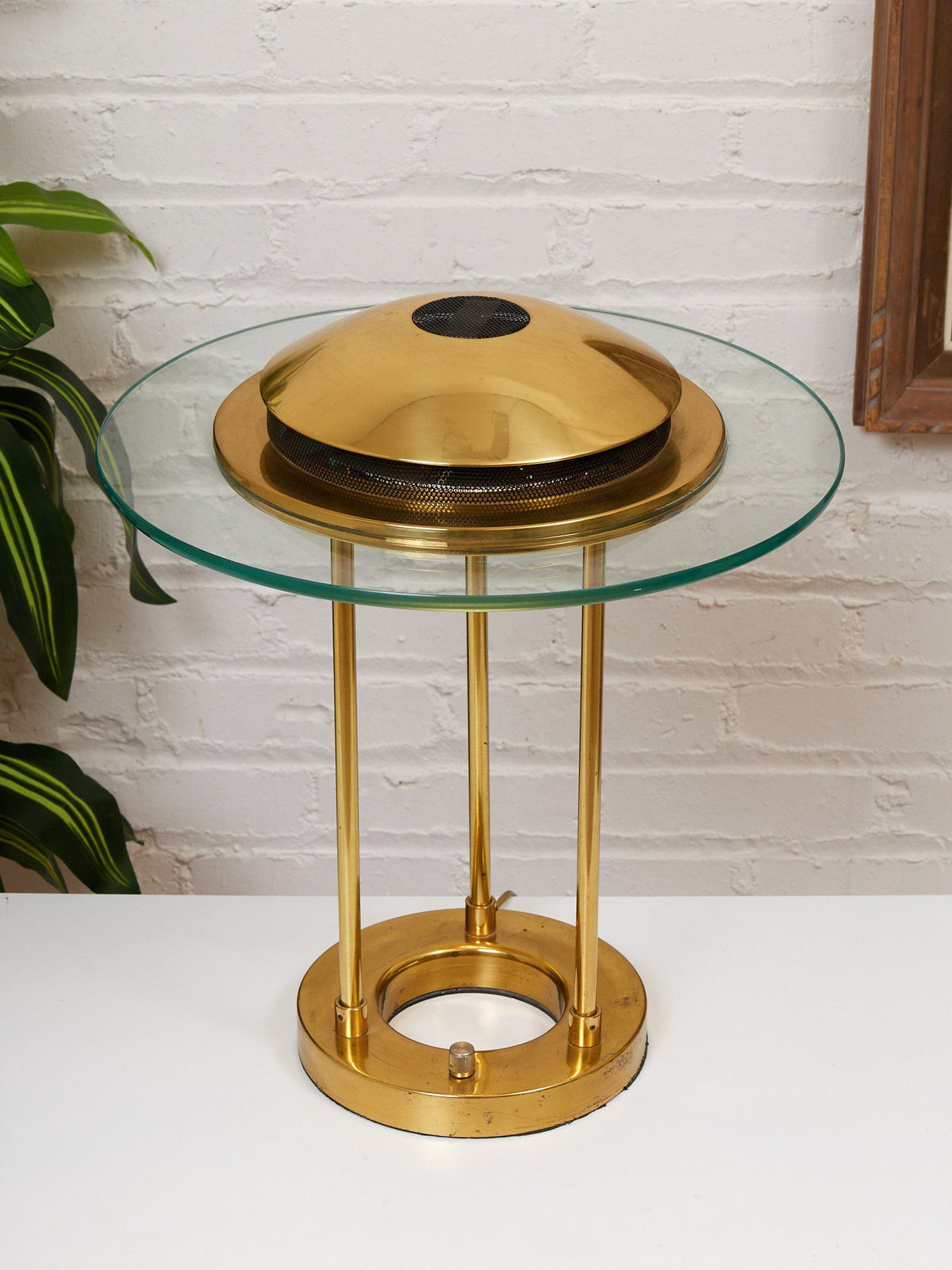 Robert Sonneman "Saturn" Halogen Table Lamp for George Kovacs, C. 1980 — Brass & Glass