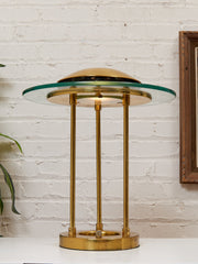 Robert Sonneman "Saturn" Halogen Table Lamp for George Kovacs, C. 1980 — Brass & Glass