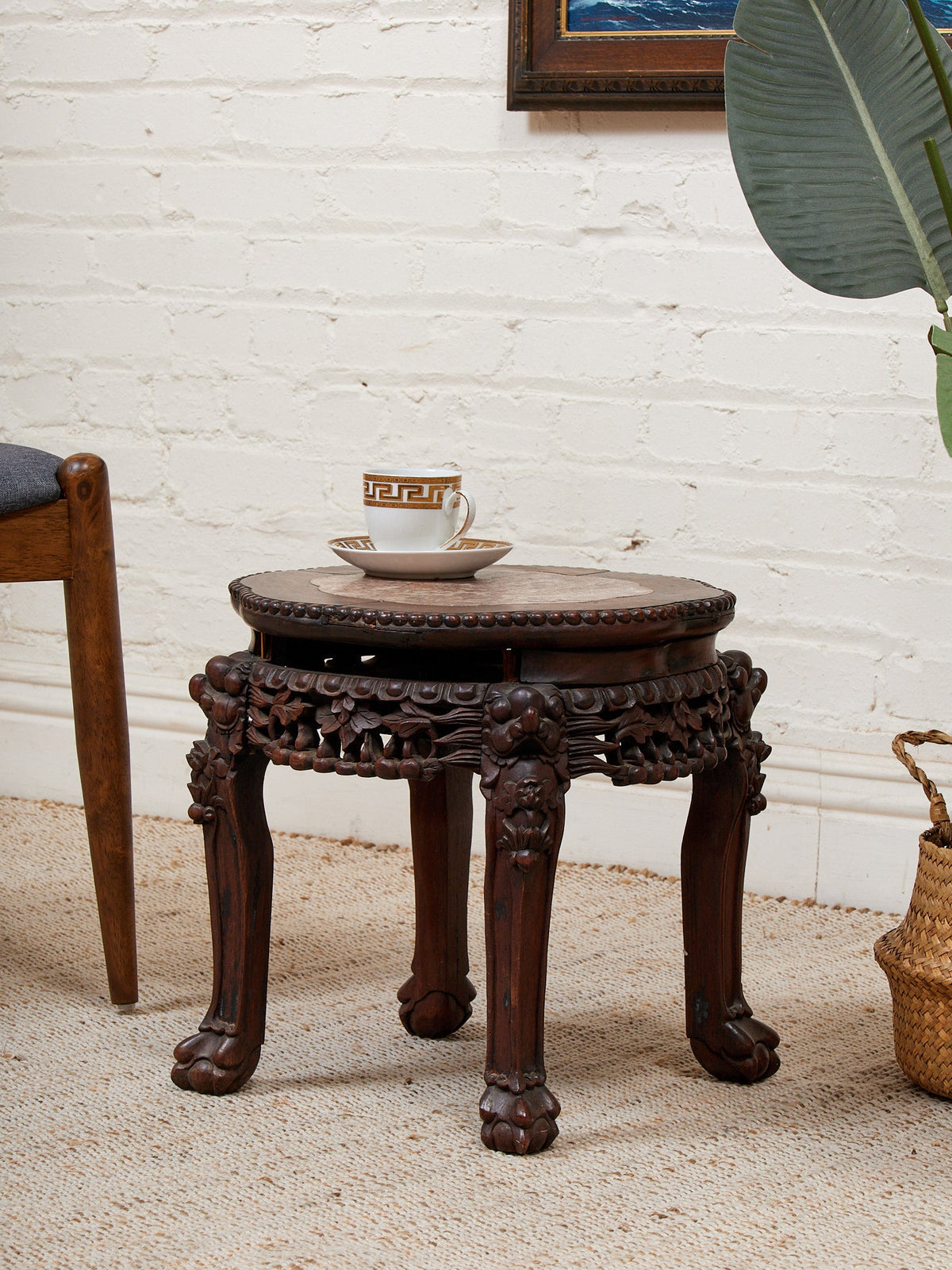 Chinese Rosewood Jardiniere Rouge Marble Center Late 19th Century