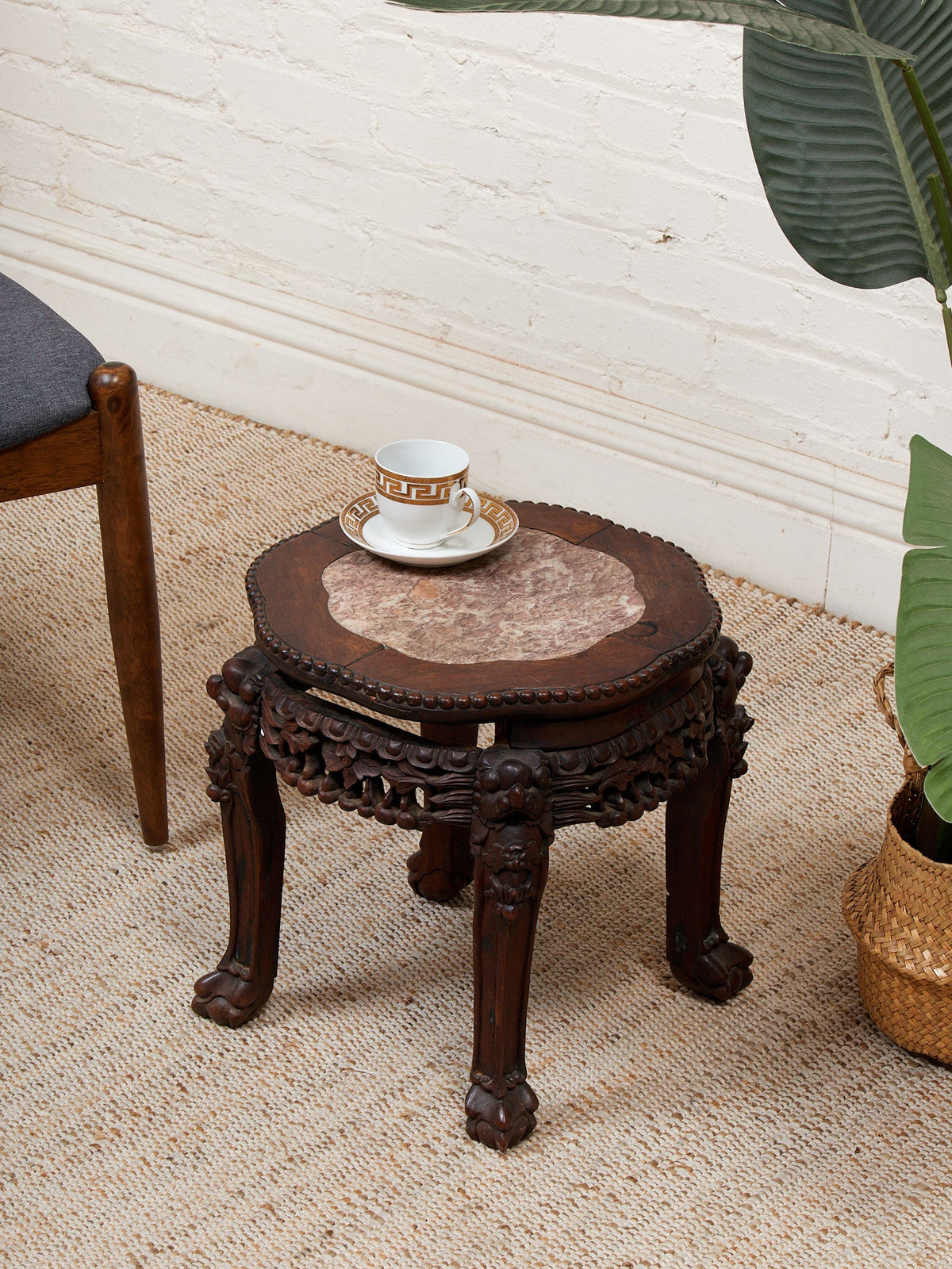 Chinese Rosewood Jardiniere Rouge Marble Center Late 19th Century