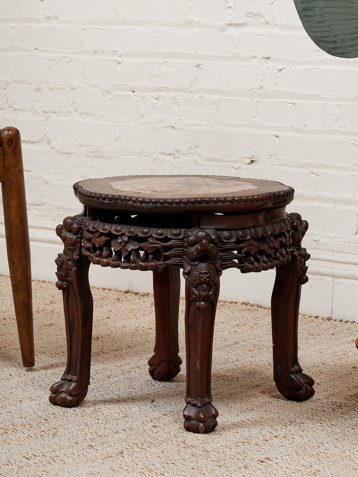Chinese Rosewood Jardiniere Rouge Marble Center Late 19th Century