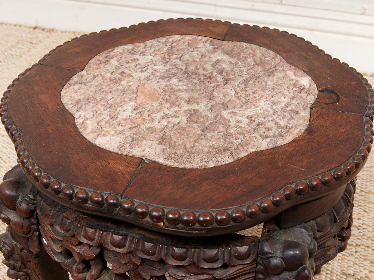 Chinese Rosewood Jardiniere Rouge Marble Center Late 19th Century