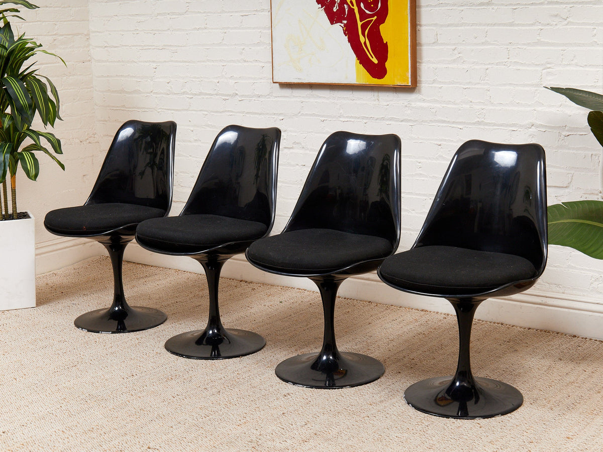 Set of 4 Black Swivel Chairs as Found