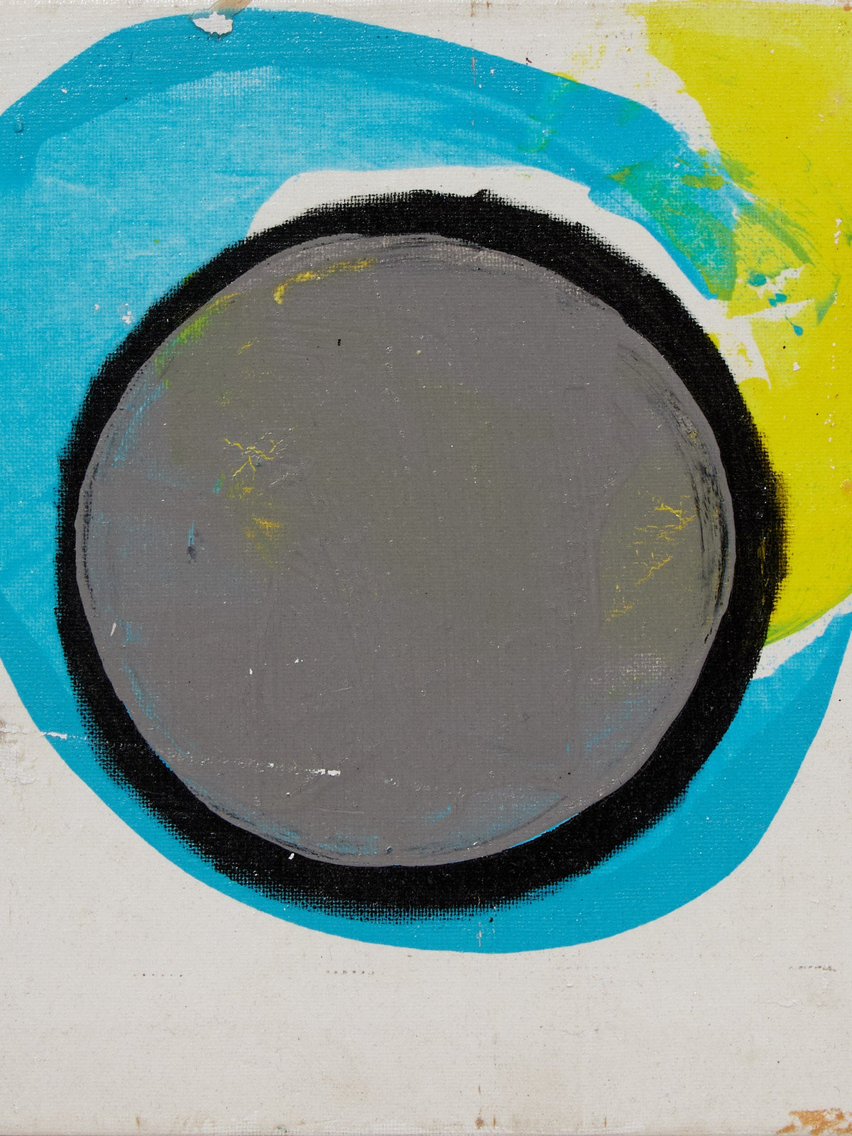 Eclipse Study Minimalist Abstract Painting in Black Gray White and Yellow