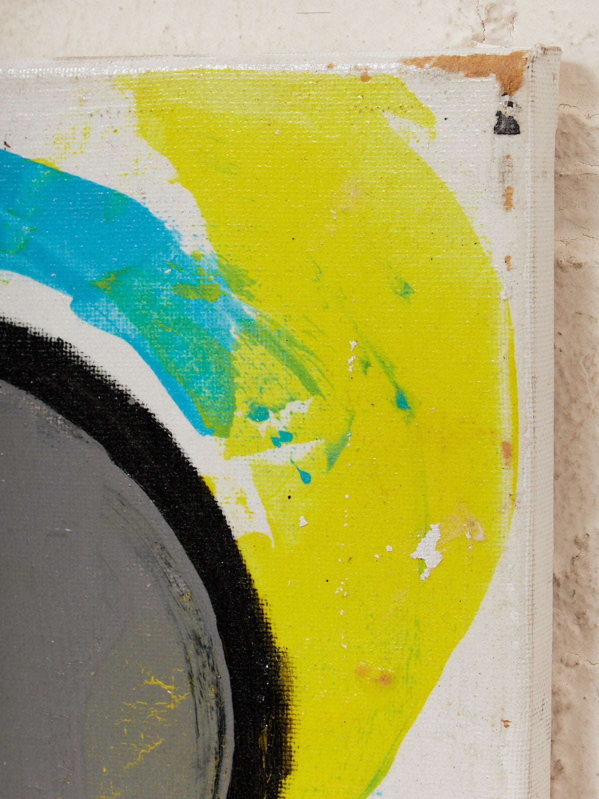 Eclipse Study Minimalist Abstract Painting in Black Gray White and Yellow