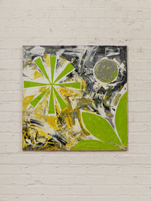 Citrus Burst Abstract Expressionist Painting in Lime Green Yellow Black and White
