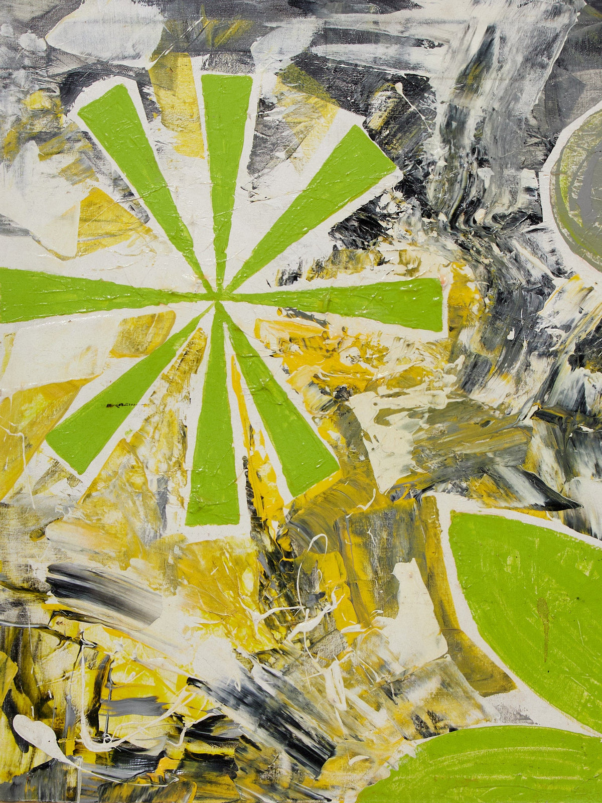 Citrus Burst Abstract Expressionist Painting in Lime Green Yellow Black and White