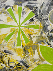 Citrus Burst Abstract Expressionist Painting in Lime Green Yellow Black and White
