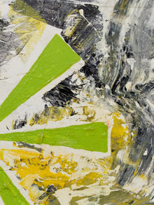 Citrus Burst Abstract Expressionist Painting in Lime Green Yellow Black and White