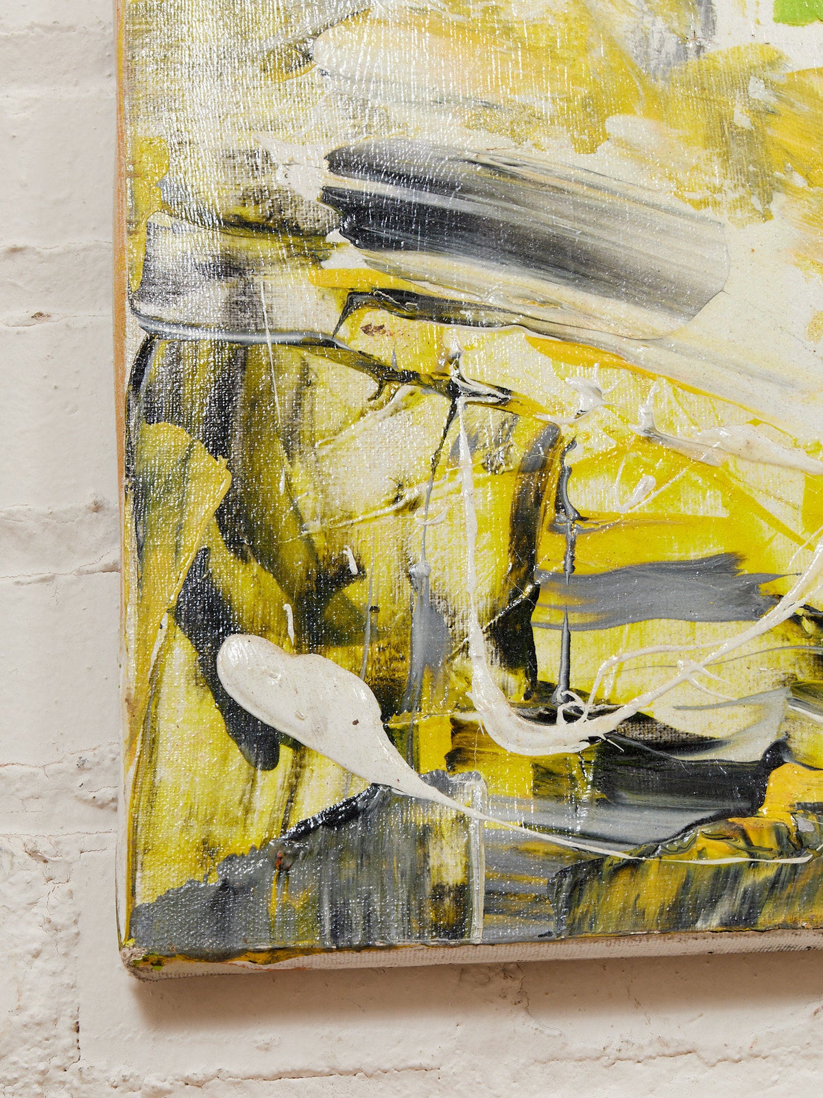 Citrus Burst Abstract Expressionist Painting in Lime Green Yellow Black and White