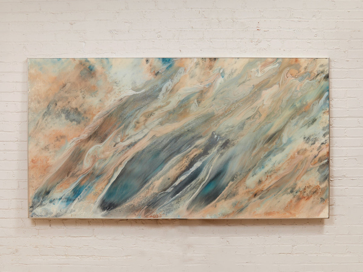 Mineral Drift Large Abstract Painting in Blue Gray Cream and Blush