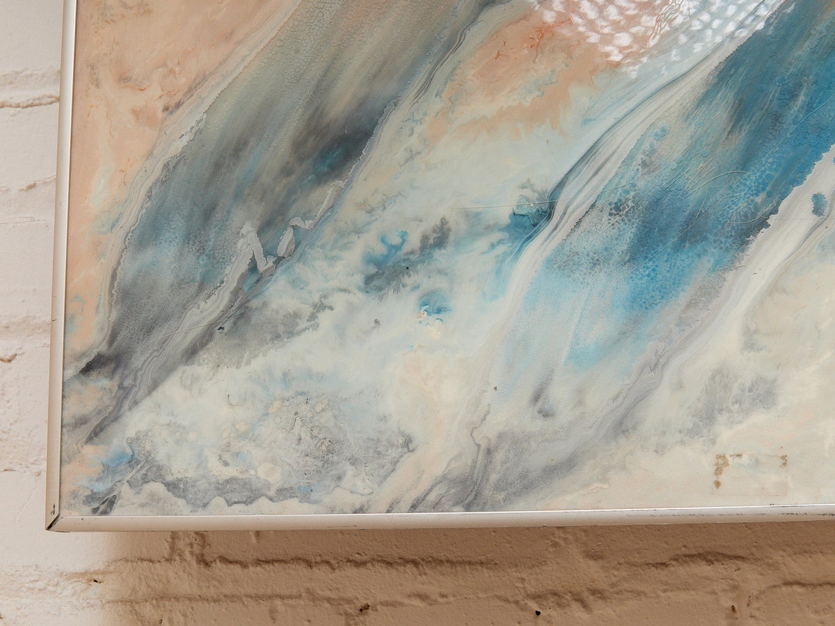 Mineral Drift Large Abstract Painting in Blue Gray Cream and Blush