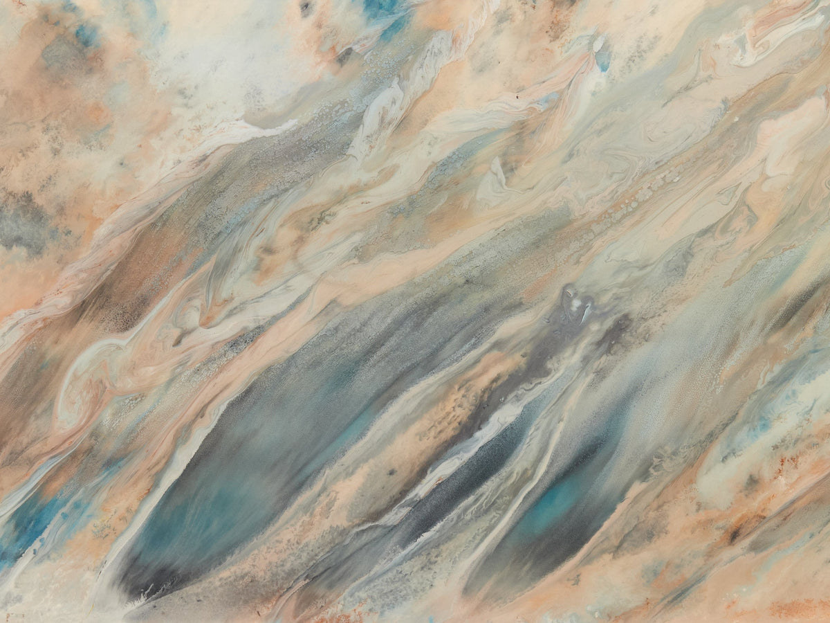 Mineral Drift Large Abstract Painting in Blue Gray Cream and Blush