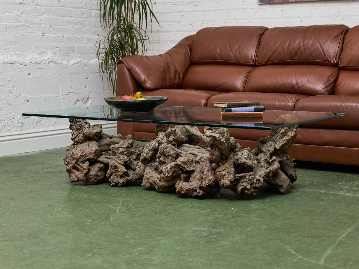 Vintage Burl Wood Low Coffee Table, 60-Inch