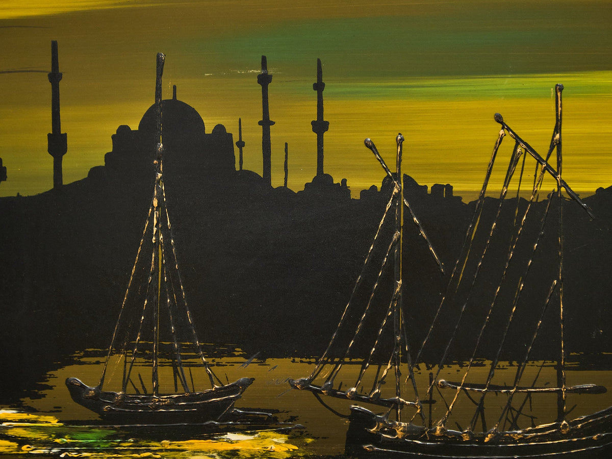 Mid Century Green and Yellow Nautical Art
