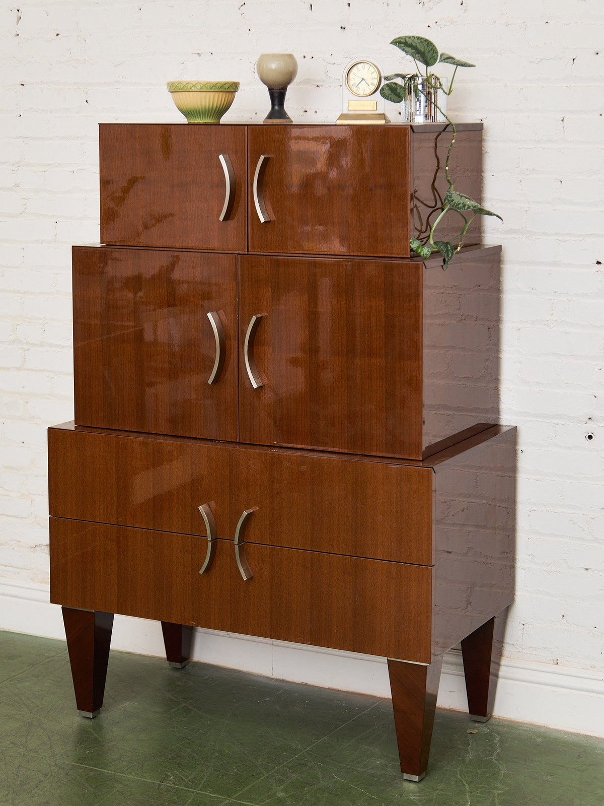 Nicole Miller Italian High-Gloss Stacked Lacquer Cabinet
