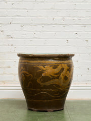 Vintage 1960s X Large Tony Duquette Style Asian Brown Dragon Egg Pot