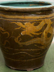 Vintage 1960s X Large Tony Duquette Style Asian Brown Dragon Egg Pot