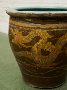 Vintage 1960s X Large Tony Duquette Style Asian Brown Dragon Egg Pot