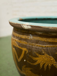 Vintage 1960s X Large Tony Duquette Style Asian Brown Dragon Egg Pot