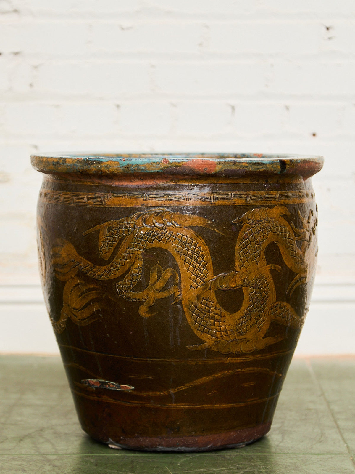 Vintage 1960s Large Tony Duquette Style Asian Brown Dragon Egg Pot
