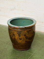Vintage 1960s Large Tony Duquette Style Asian Brown Dragon Egg Pot