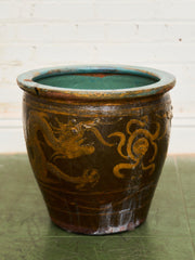 Vintage 1960s Large Tony Duquette Style Asian Brown Dragon Egg Pot