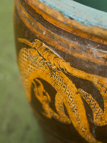 Vintage 1960s Large Tony Duquette Style Asian Brown Dragon Egg Pot