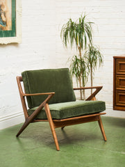 Ziggy Walnut Lounge Chair in Green